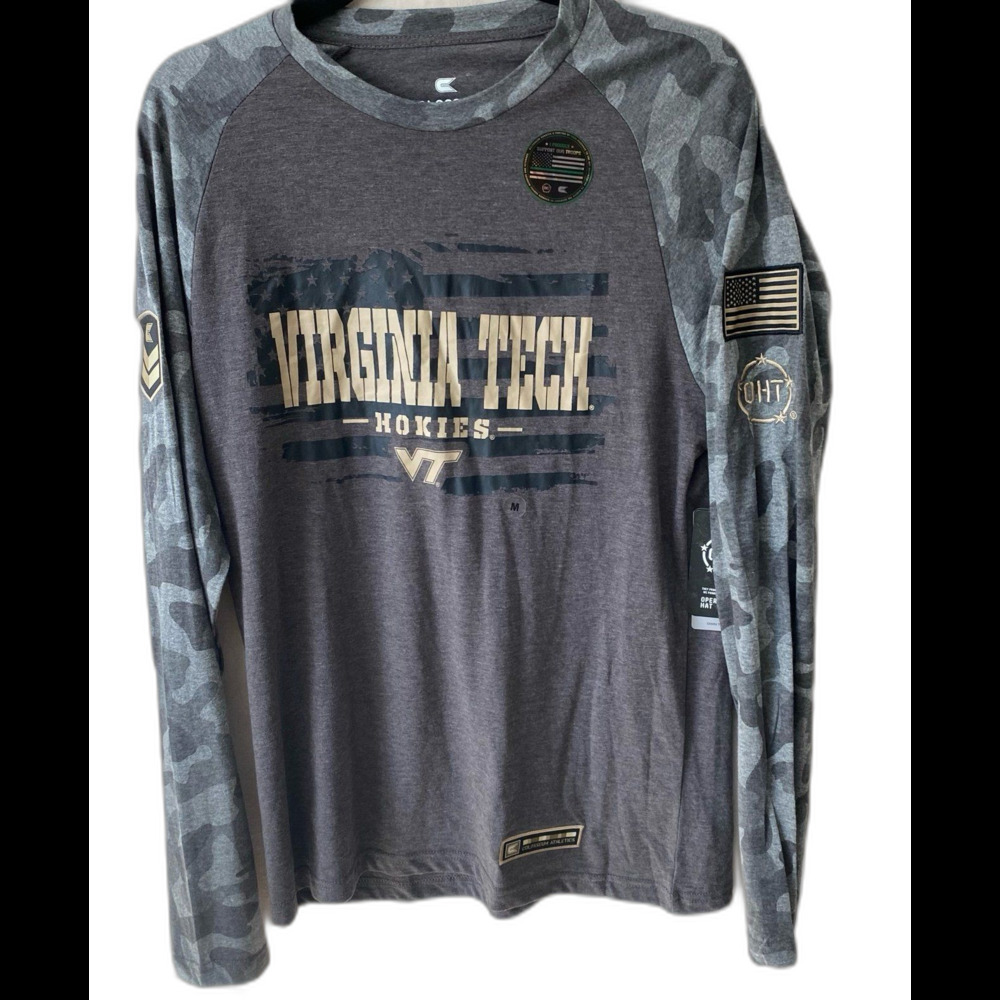 Colosseum Shirt Men's Size Med Color Gray Virginia Tech Hokies L Sleeve Graphic
